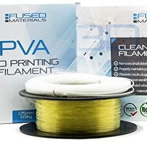 Fused Materials PVA Filament with Cleaning Filament Bundle, 1.75mm - Dissolvable Filament for 3D Printers – Bundle Includes .5Kg Roll of PVA and 0.1Kg Roll of Cleaning Filament