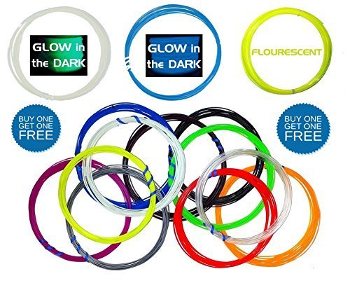 3D Pen Filament Refills - Stencil EBOOK & 2 Bonus Glow in The Dark Color Included - 1.75mm ABS - 280 Linear Feet Total of 14 Different Colors in 20 Foot Lengths