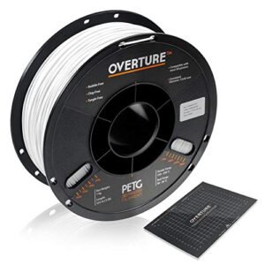 OVERTURE PETG Filament 1.75mm with 3D Build Surface 200 x 200 mm 3D Printer Consumables, 1kg Spool (2.2lbs), Dimensional Accuracy +/- 0.05 mm, Fit Most FDM Printer, White