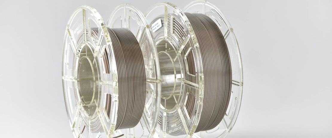 The new natural-colored filament from Evonik is wound on spools of 250 g and 500 g. Photo via Evonik.