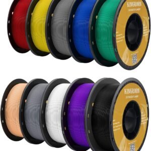 Kingroon PETG 3D Printer Filament, 10 Rolls, Dimensional Accuracy +/- 0.03 mm, 10kg Spool(22lbs), 1.75 mm,Black White Grey Red Blue Green Purple Skin Silver Yellow